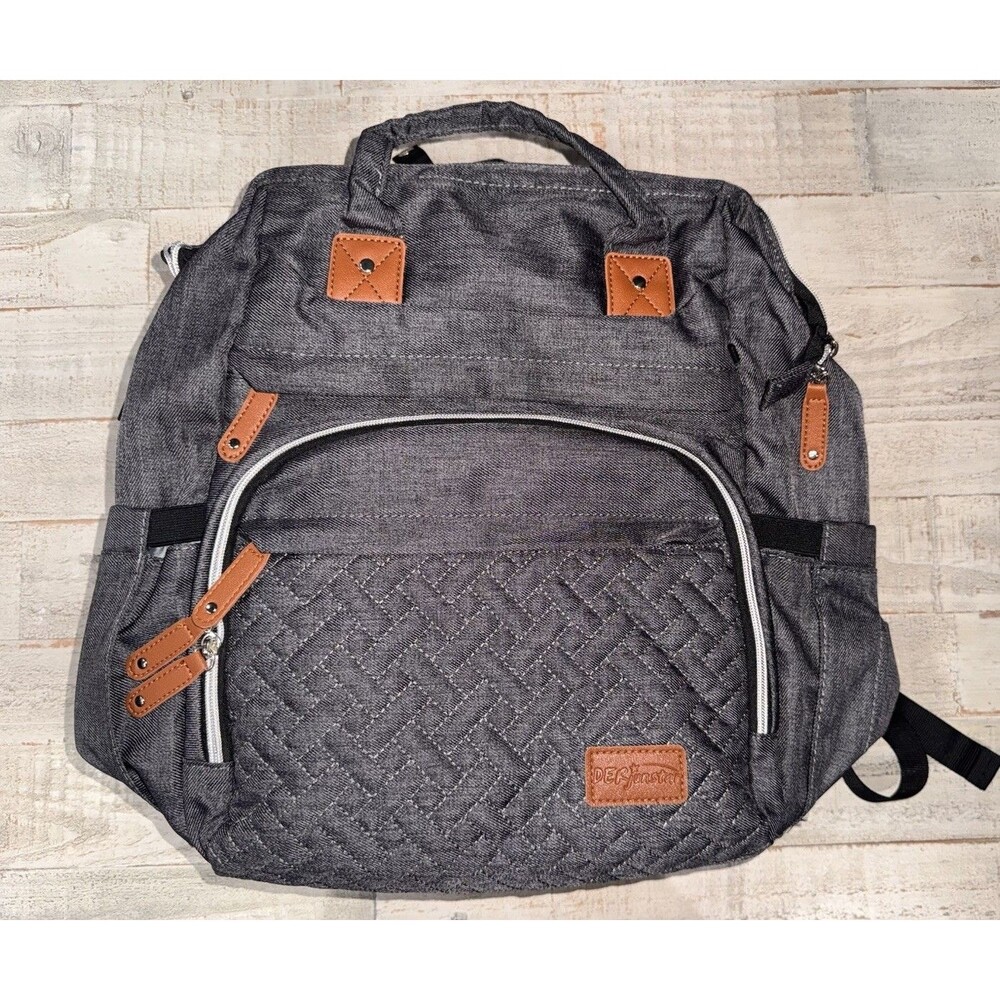 DEFenstar Gray Brown Canvas Diaper Backpack Adjustable Strap Numerous Sections